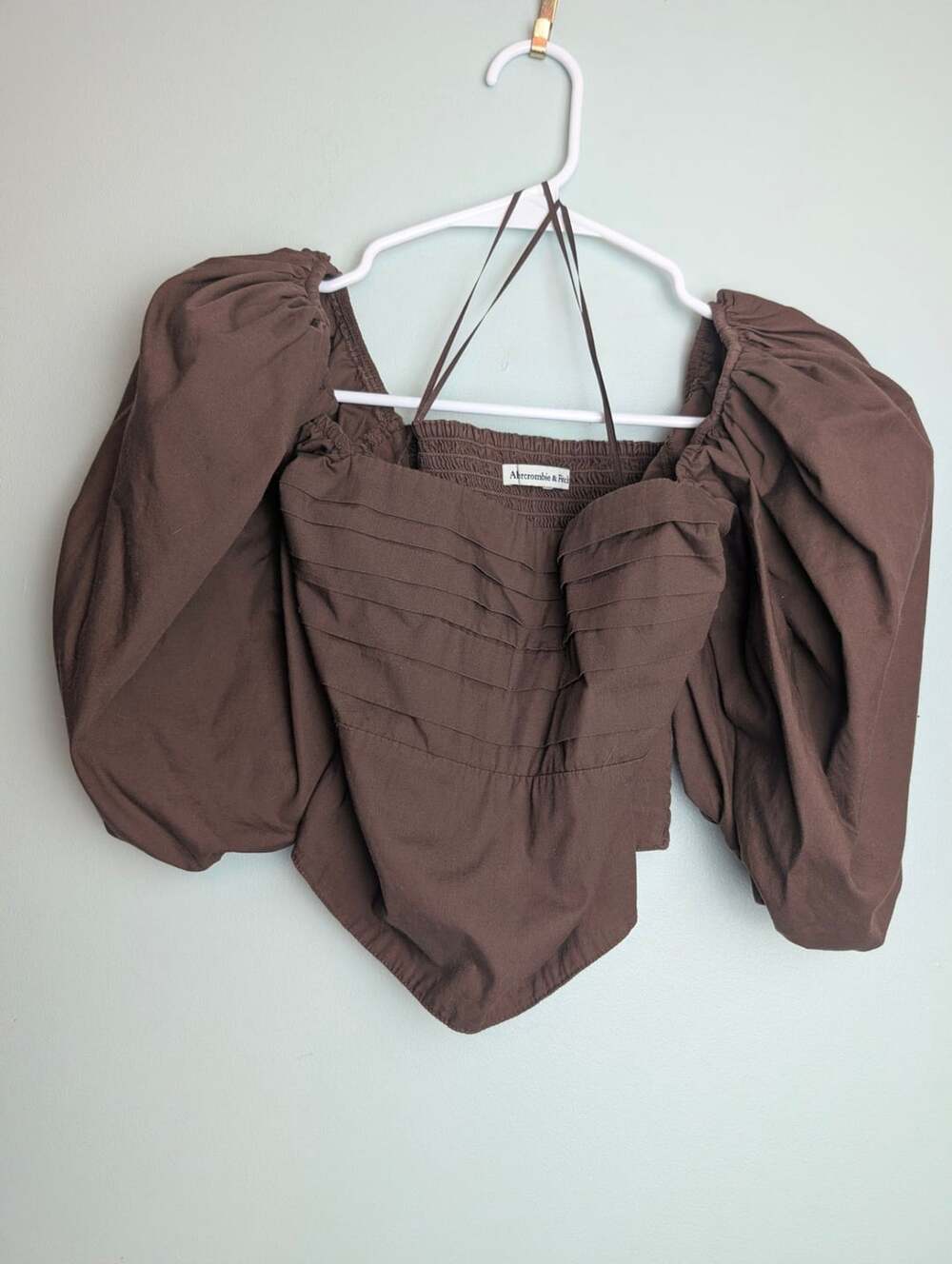 ​Coquette Fairycore Abercrombie & Fitch Pleated Ruched Puff Sleeve Crop Top